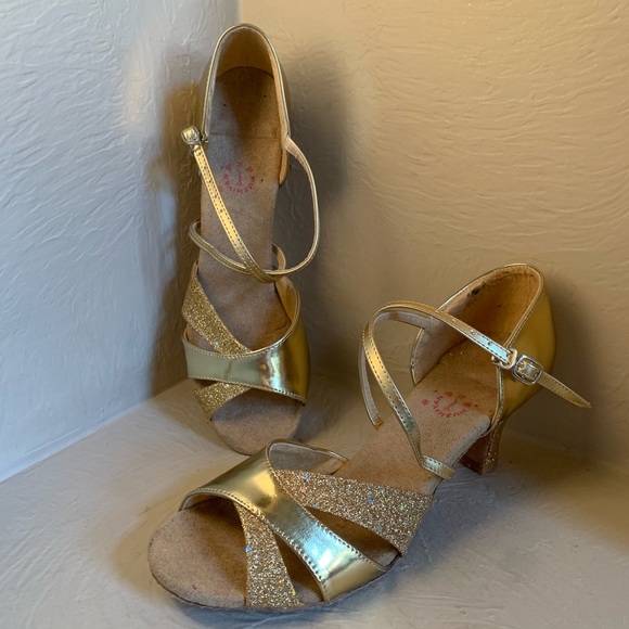 Wuzhiyan Shoes - Wuzhiyan Gold Ballroom Dance Heels - NWOT